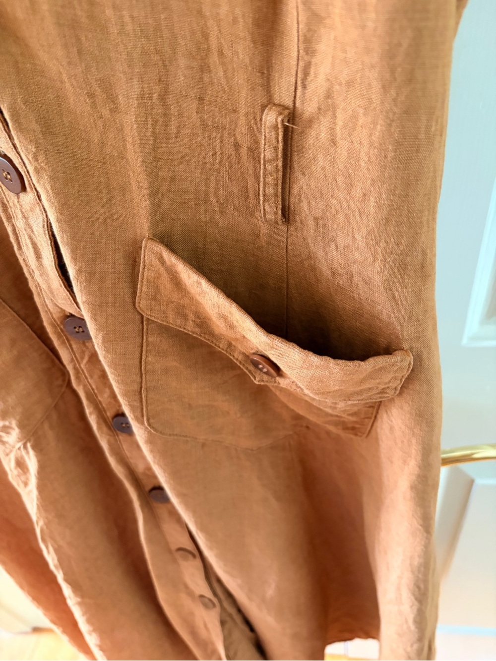 Linennaive Rust Button-Front Linen Midi Dress - Picture 3 of 11